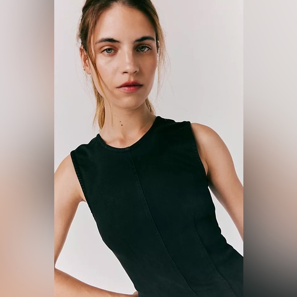 Free People Tell Me About It Black Denim Midi Dress Size 2 - New Without Tags - Picture 2 of 3